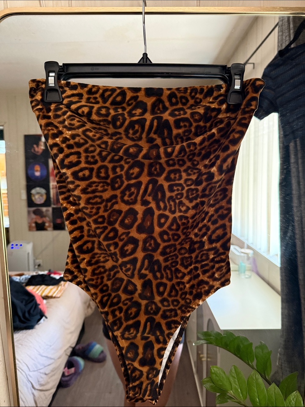 Leopard Print Strapless Bodysuit in Brown